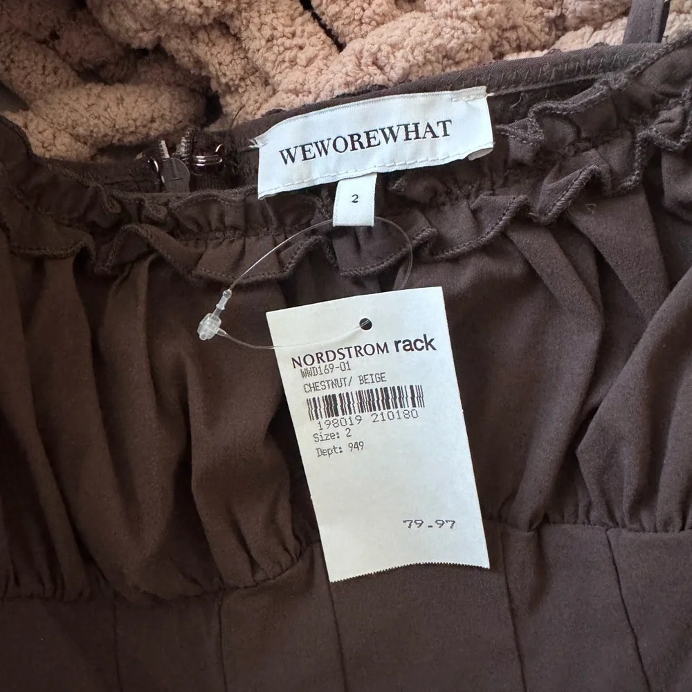 NWT WeWoreWhat Ruffle Corset Maxi Dress in Chestnut & Blush - Picture 7 of 7